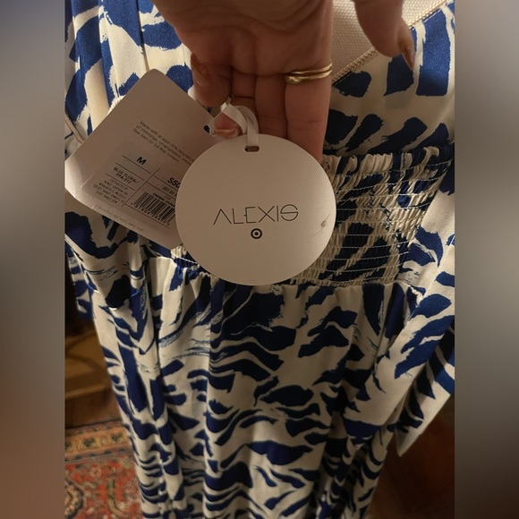 NWT ALEXIS for Target Botanical Tie Strap Asymmetrical Hem Dress Med, Blue/White - Picture 17 of 17